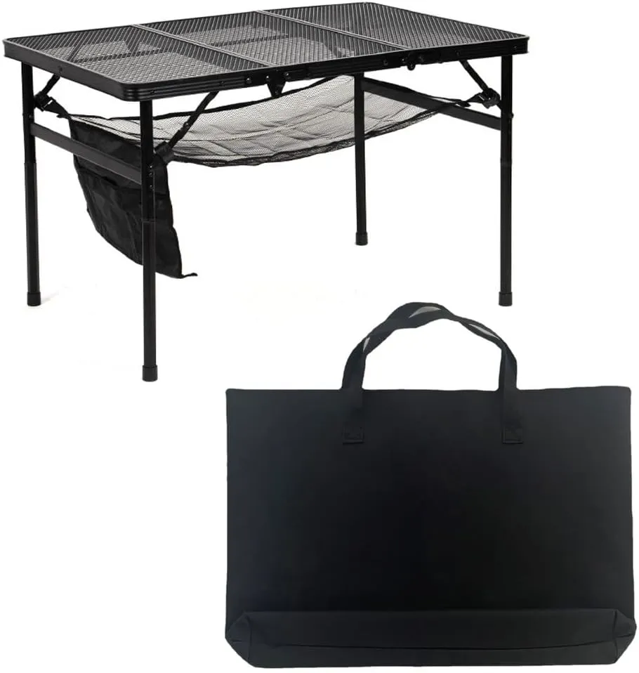 , Aluminum Alloy Iron Foldable Camping Table Outdoor and Indoor Picnic Beach BBQ Grill Dining Table for Traveling Fishing Hiking