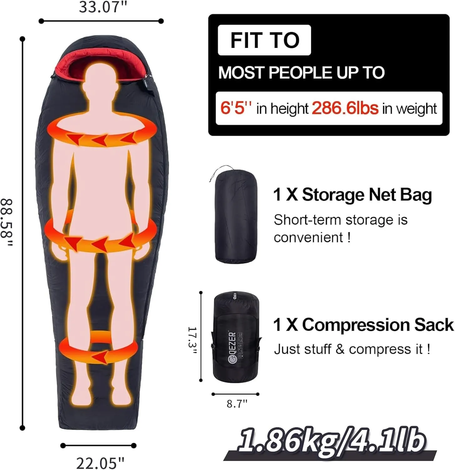 0 Degree Sleeping Bag for Adults - 660 Fill Power Down Bag for Cold Weather -20F / -8F / 0F / 10F Large Lightweight
