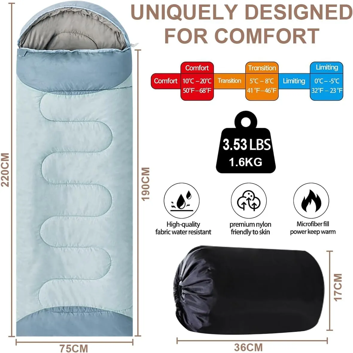 0 Degree Wearable Sleeping Bag for Adults Compact Lightweight Cold Weather Mummy Sleeping Bags for 2-3 Season Camping Backpacking, Fits 5°F ~ 50°F, 4.3lbs More Warmer