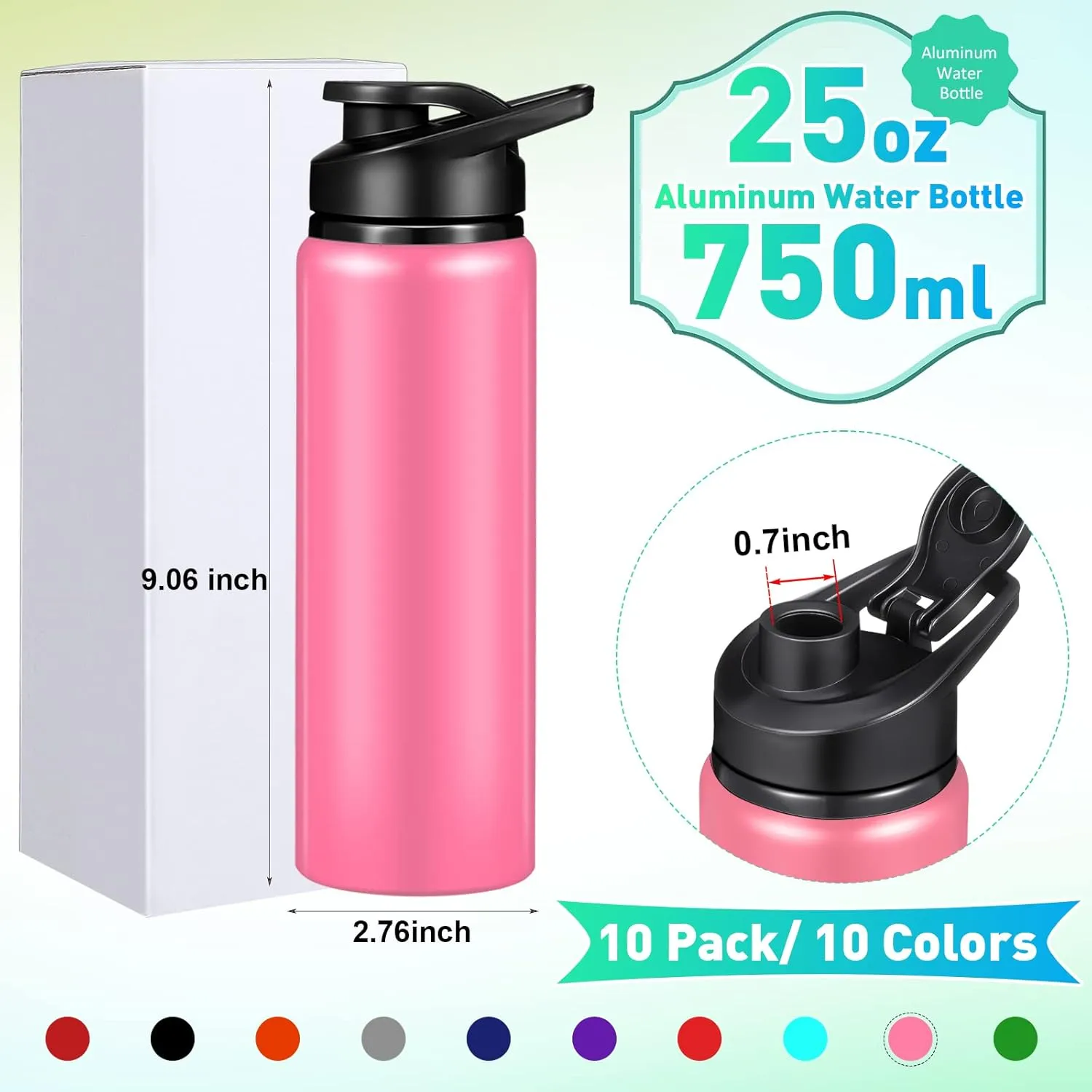 10 Pieces 25oz Reusable Aluminum Water Bottles Bulk Multicolor Outdoor Sports Water Bottles for Travel, Gym, Hiking, Cycling, Camping, Fishing, Snap Lid