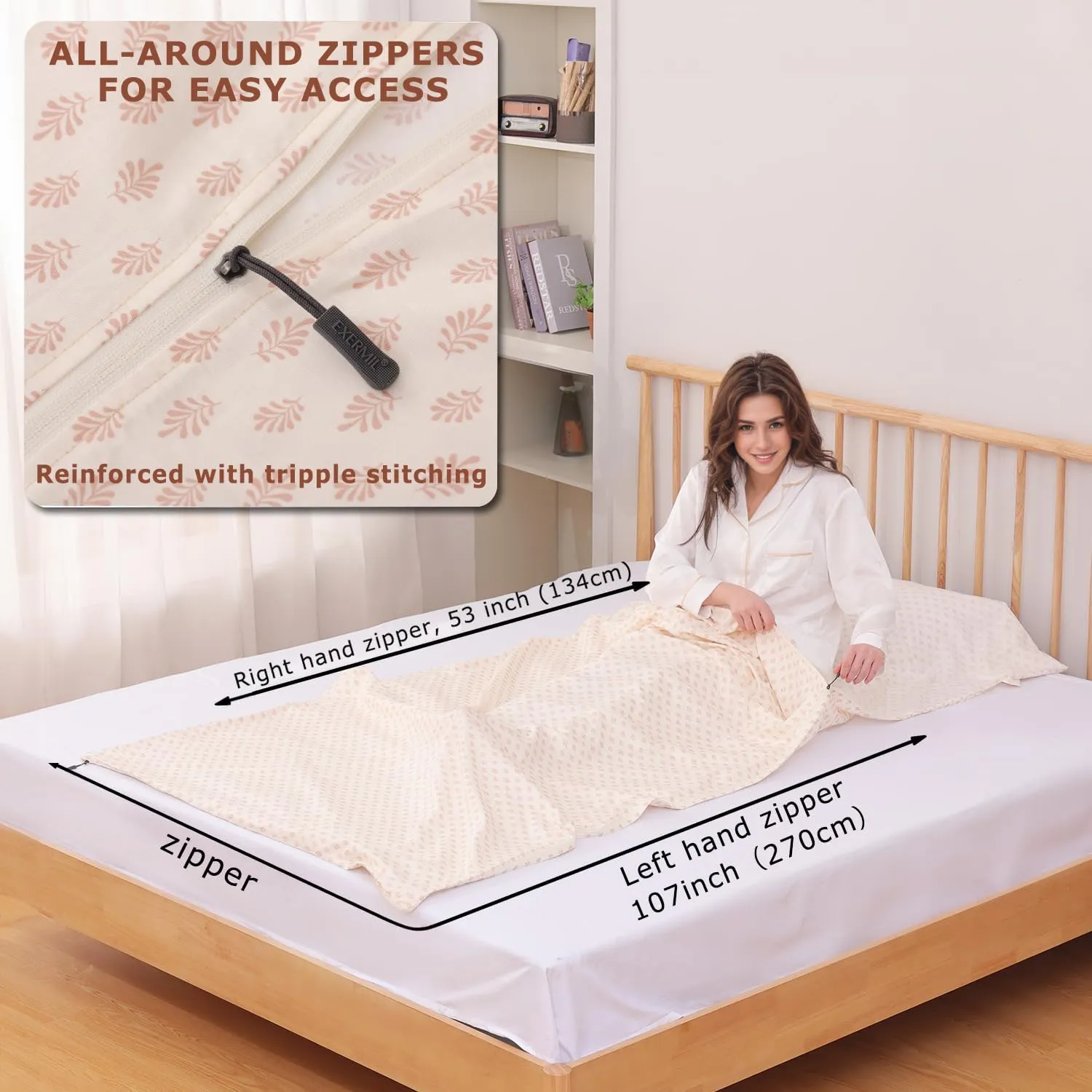 100% Cotton Sleeping Bag Liner with Full Length Zipper on 3 Sides; Single/Double Adult Sleep Sack for Travel & Camping, Multifunctional Travel Sheets (Unzipped 87”x87”) for Hotel, Lightweight