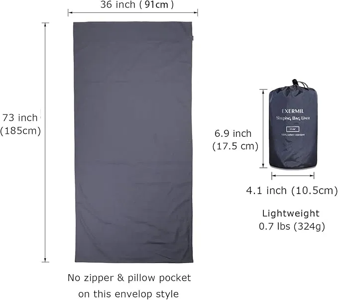 100% Cotton Sleeping Bag Liner with Full Length Zipper on 3 Sides; Single/Double Adult Sleep Sack for Travel & Camping, Multifunctional Travel Sheets (Unzipped 87”x87”) for Hotel, Lightweight