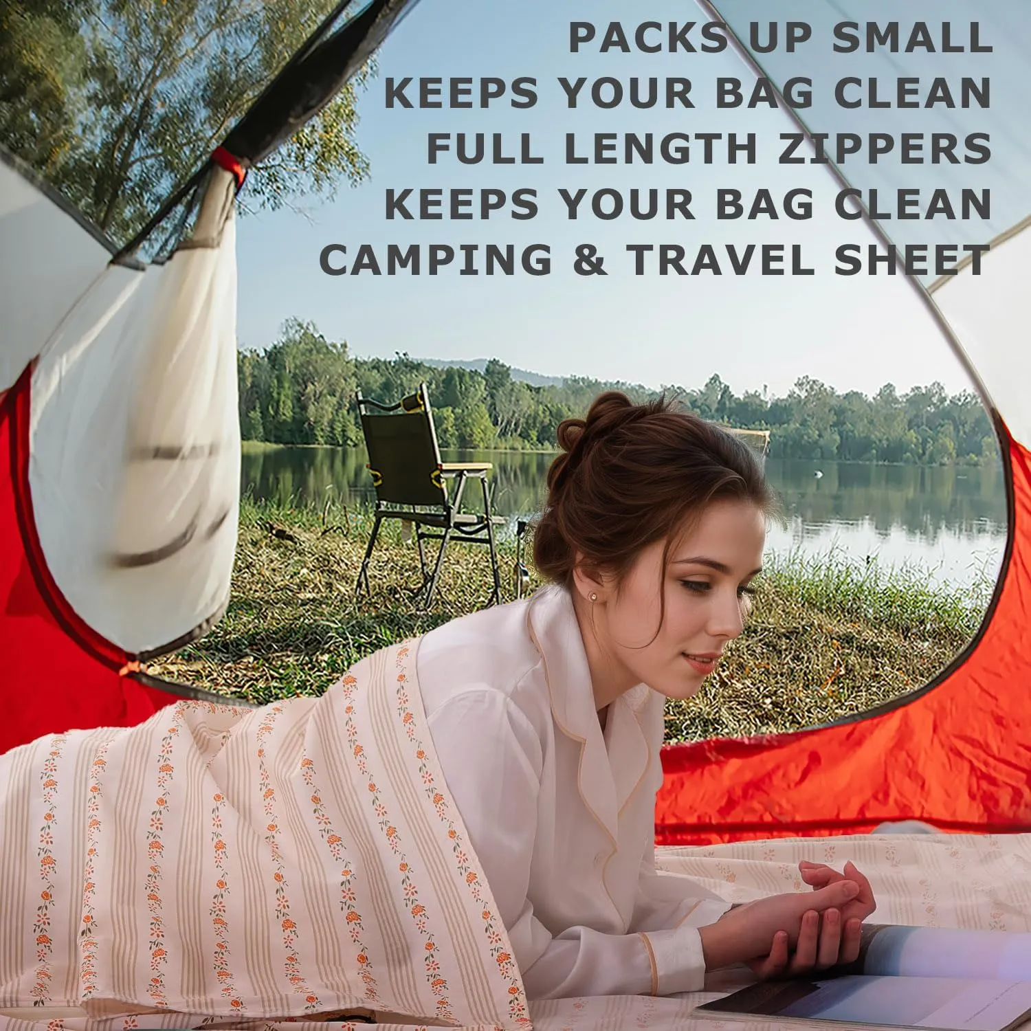 100% Cotton Sleeping Bag Liner with Full Length Zipper on 3 Sides; Single/Double Adult Sleep Sack for Travel & Camping, Multifunctional Travel Sheets (Unzipped 87”x87”) for Hotel, Lightweight