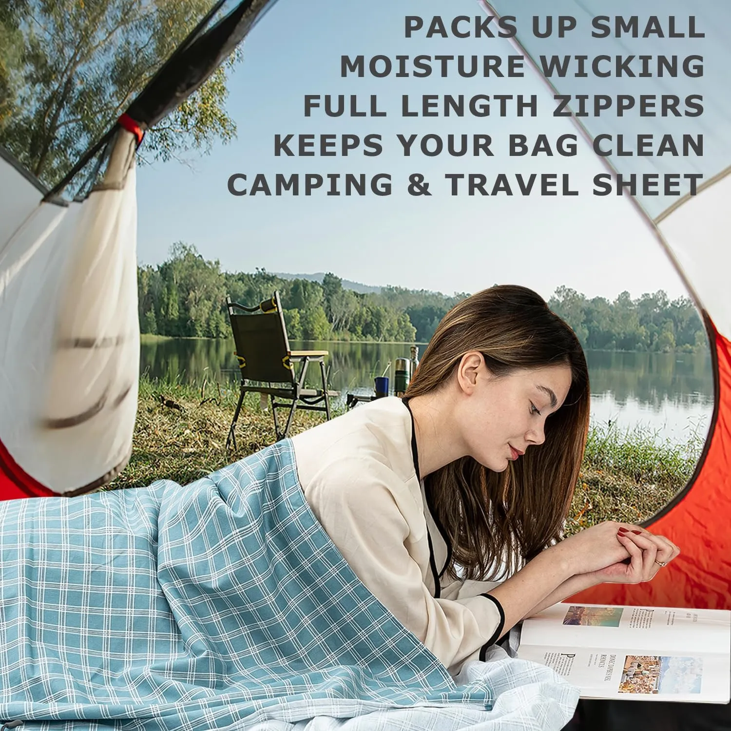 100% Cotton Sleeping Bag Liner with Full Length Zipper on 3 Sides; Single/Double Adult Sleep Sack for Travel & Camping, Multifunctional Travel Sheets (Unzipped 87”x87”) for Hotel, Lightweight
