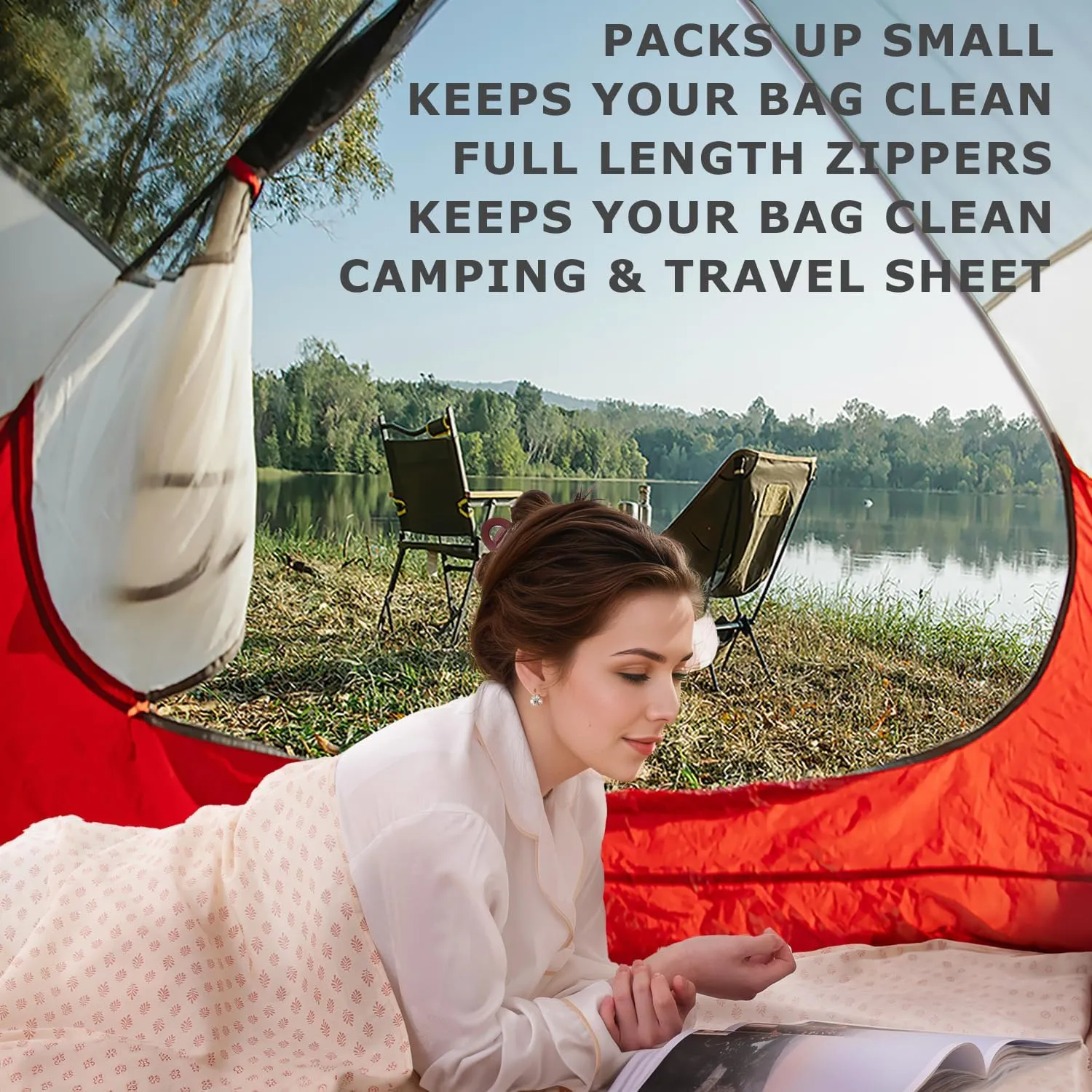 100% Cotton Sleeping Bag Liner with Full Length Zipper on 3 Sides; Single/Double Adult Sleep Sack for Travel & Camping, Multifunctional Travel Sheets (Unzipped 87”x87”) for Hotel, Lightweight