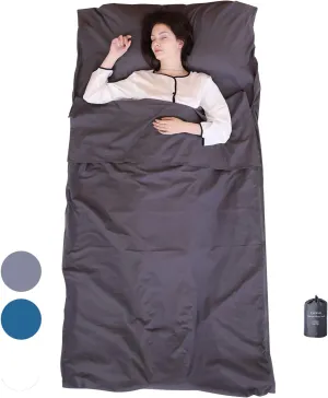 100% Cotton Sleeping Bag Liner with Full Length Zipper on 3 Sides; Single/Double Adult Sleep Sack for Travel & Camping, Multifunctional Travel Sheets (Unzipped 87”x87”) for Hotel, Lightweight