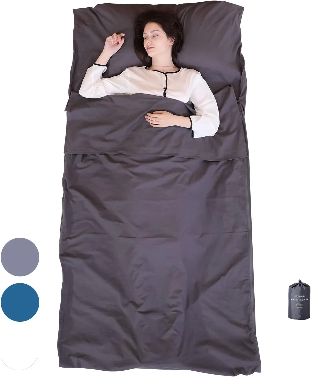 100% Cotton Sleeping Bag Liner with Full Length Zipper on 3 Sides; Single/Double Adult Sleep Sack for Travel & Camping, Multifunctional Travel Sheets (Unzipped 87”x87”) for Hotel, Lightweight