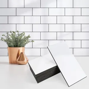 100 Pieces Peel and Stick Backsplash for Kitchen, 3" x 6" PVC Subway Tile 2025 Upgraded Glossy White with Dark Gray Grout Backsplash Stick on Tile Elevate Kitchen, Bathroom, Fireplace,RV