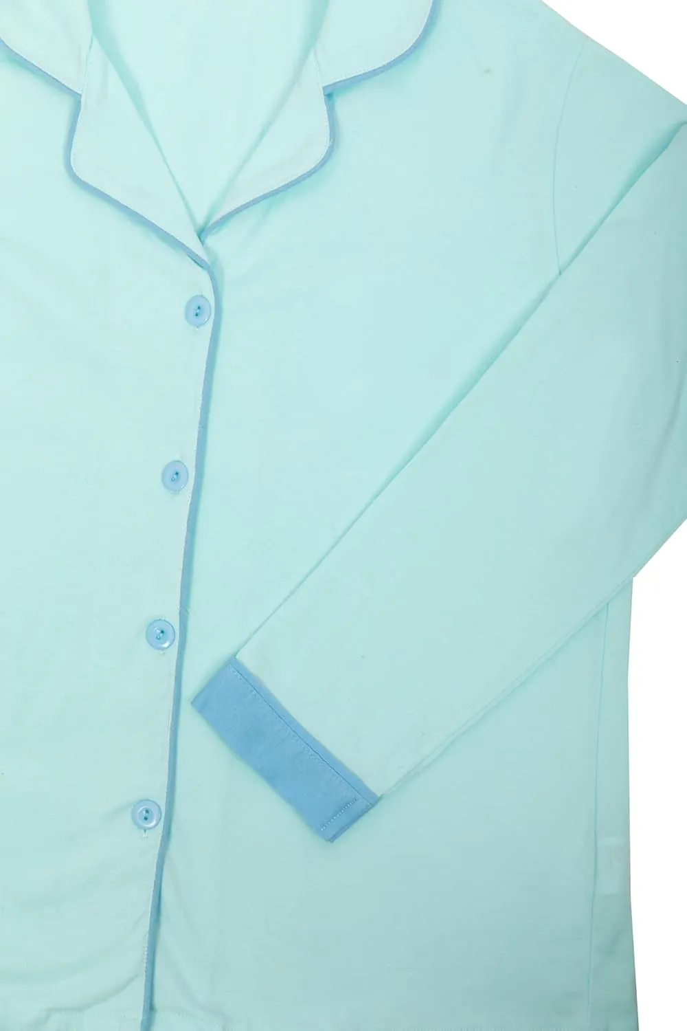 100% Soft Cotton Womens Pajamas Set Button Down Long Sleeve Sleepwear Bridemaids Soft Pj Lounge Sets S-L Blue