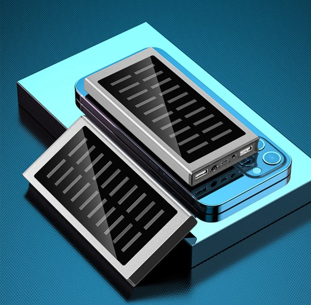 100000mah Solar Mobile Power Bank Metal Large Capacity Power Bank for iPhone Samsung Android Power Bank USB Power Bank Portable Charger with  Torch Lighting