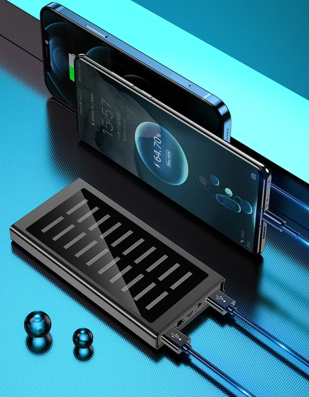 100000mah Solar Mobile Power Bank Metal Large Capacity Power Bank for iPhone Samsung Android Power Bank USB Power Bank Portable Charger with  Torch Lighting