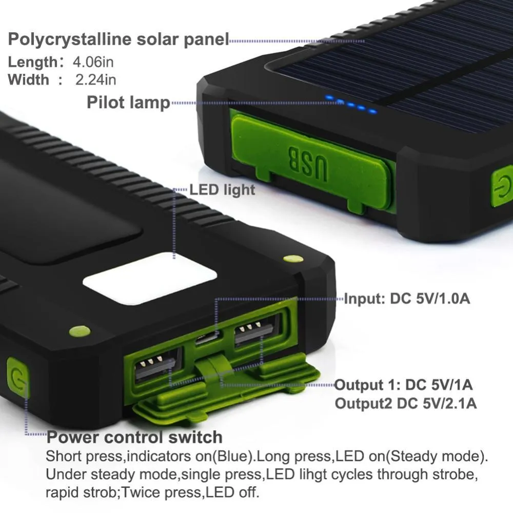 10000MAH WATERPROOF SOLAR POWER BANK