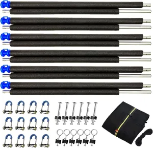 10/12/13/14FT Universal Trampoline Safety Enclosure Net Poles Replacement - Includes 6 Straight Poles,Safety Enclosure net, 2 Sets Mounting Hardwares