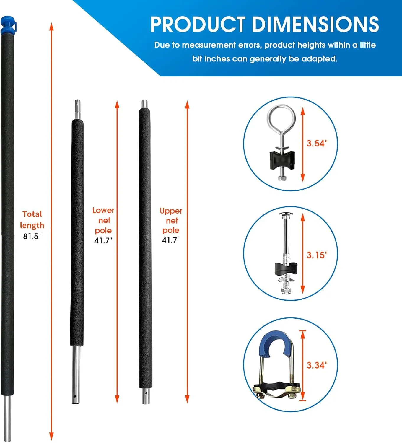 10/12/13/14FT Universal Trampoline Safety Enclosure Net Poles Replacement - Includes 6 Straight Poles,Safety Enclosure net, 2 Sets Mounting Hardwares