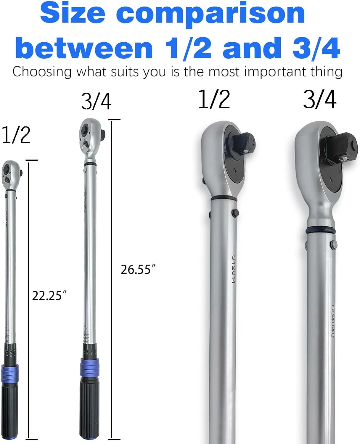 1/2 Inch Torque Wrench 25-250 ft-lb / 33.75-337.5N.M / 90 Teeth/Heavy Duty/Professional/Dual Direction / / Cr-Mo/Garage Car/Motorcycle/Spark Plug/Wheel/Oil change