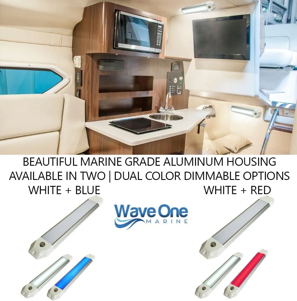 12" Dual Color Dimmable Dome Boat Light | 12V Volt RV Aluminum Housing Touch Dimmer Switch | IP67 Waterproof Interior Exterior (White | Red)