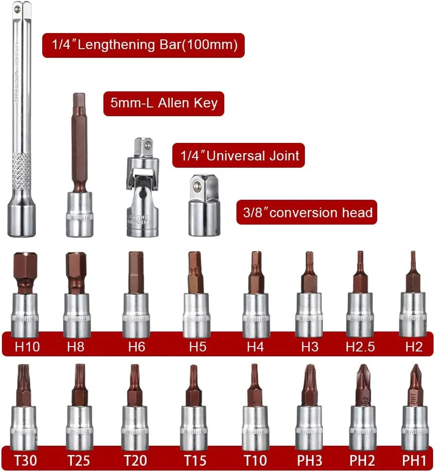 1/4-inch Drive Click Torque Wrench Set Dual-Direction Adjustable 90-tooth Torque Wrench with Buckle (20-200in.lb / 2.26-22.6Nm)