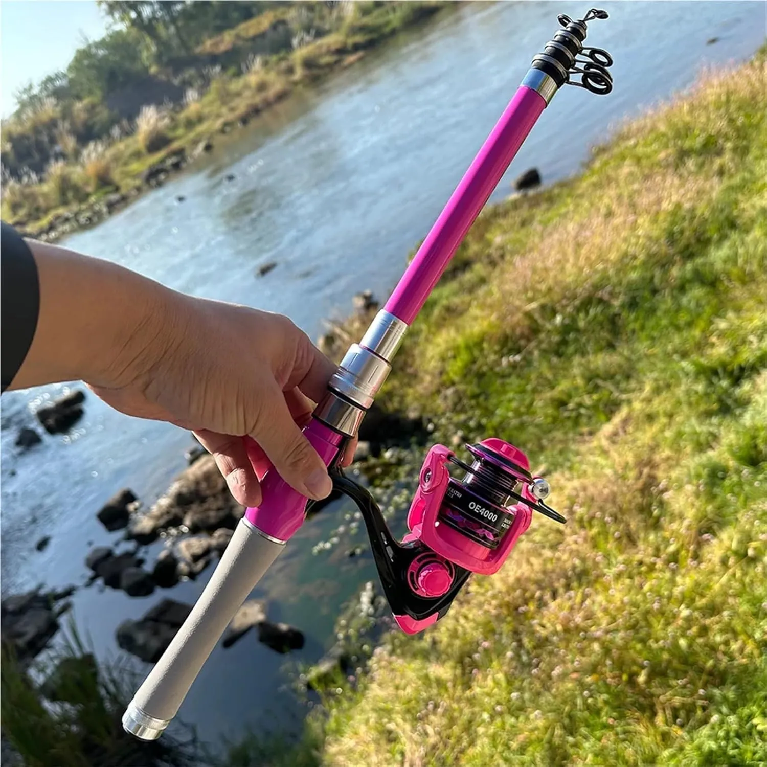 1.5-2.4m Lure Spinning Fishing Rod Reel Set EVA Handle Carbon Fiber Telescopic Fishing Pole 5.2:1 High Speed Reel for Beginners