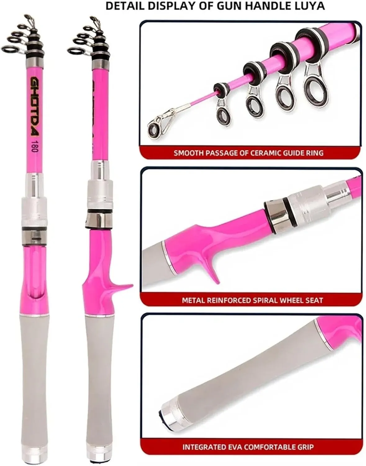 1.5-2.4m Lure Spinning Fishing Rod Reel Set EVA Handle Carbon Fiber Telescopic Fishing Pole 5.2:1 High Speed Reel for Beginners