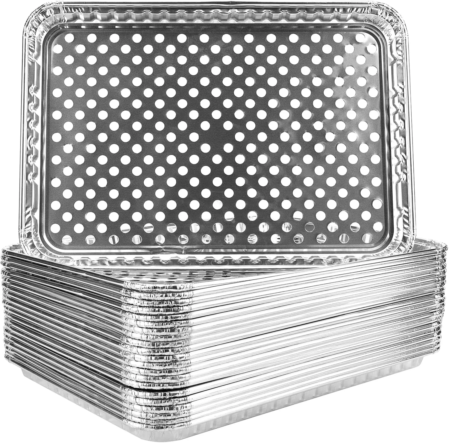 15 Pack Disposable Aluminum Foil Grill Topper Pans, Grill Grate Liners, BBQ Grill Accessories for Outdoor Cooking and Camping - Prevents Food from Falling into Grill or Sticking to Grate