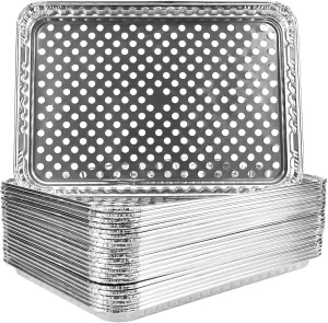 15 Pack Disposable Aluminum Foil Grill Topper Pans, Grill Grate Liners, BBQ Grill Accessories for Outdoor Cooking and Camping - Prevents Food from Falling into Grill or Sticking to Grate