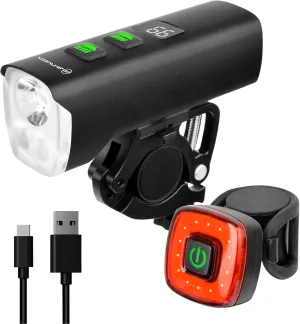 1500 Lumens USB Rechargeable LED Bike Light Set, Powerful Bicycle Front Headlight and Back Taillight, 4800mAh Battery with Power Bank, Dozens Light Modes, Waterproof for Road Mountain Cycling
