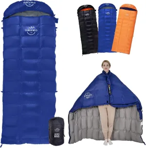 15°F 10°F Duck Down Sleeping Bag for Adults,650 Fill Power,Ultralight Wearable 4 Season Cold Weather Rectangle Sleeping Bag for Camping Hiking,Can be Used as a Down Blanket or Cloak