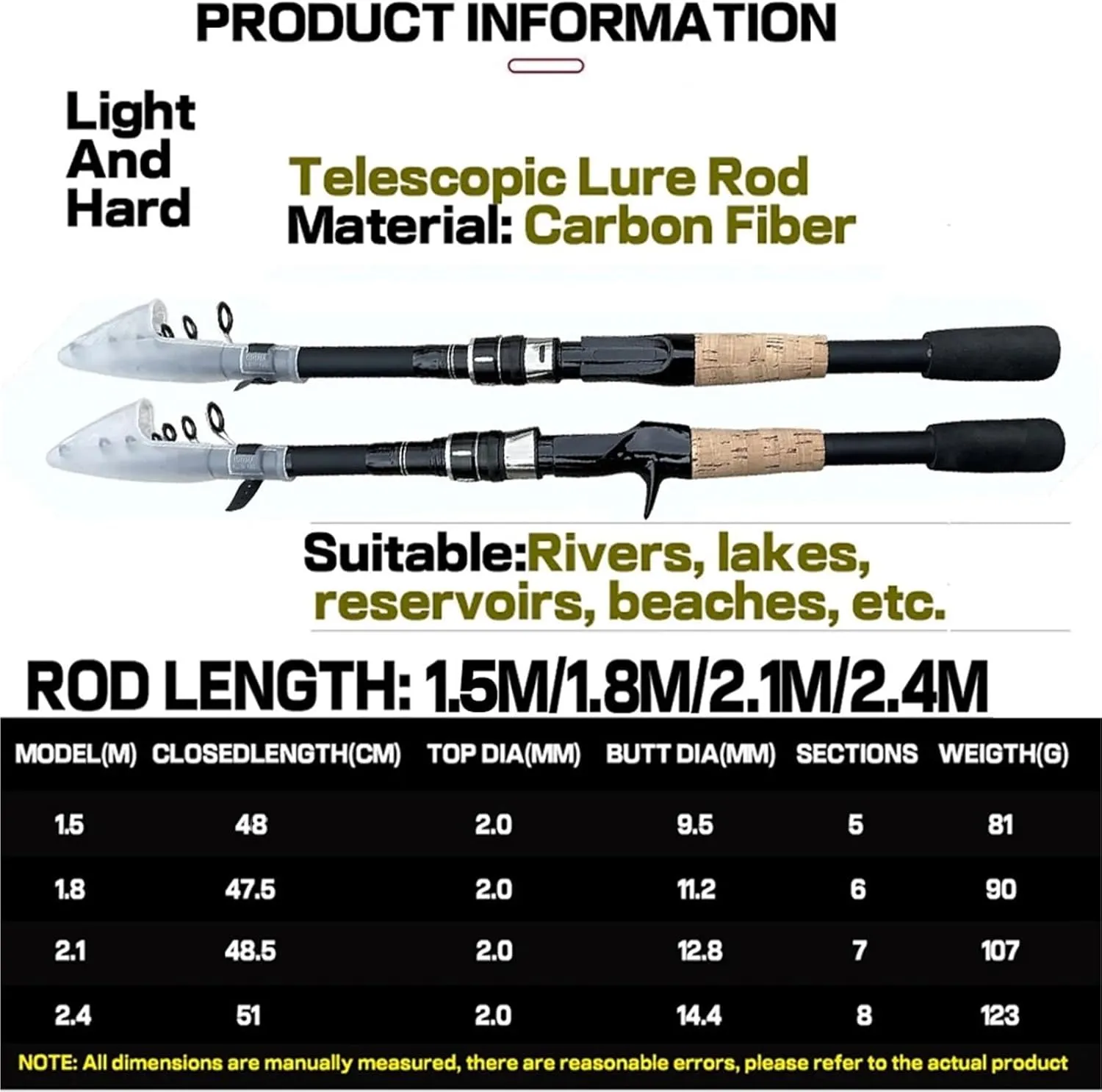 1.5m 1.8m 2.1m 2.4m Carbon Fiber Fishing Rod Super Short Pocket Portable Spinning Casting Pole Light Telescopic Lure Fishing Rod