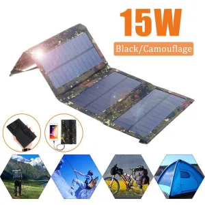 15W Portable 5V Solar Panel Folding Foldable Waterproof Charger  Sun Power Bank for Phone Battery USB Port