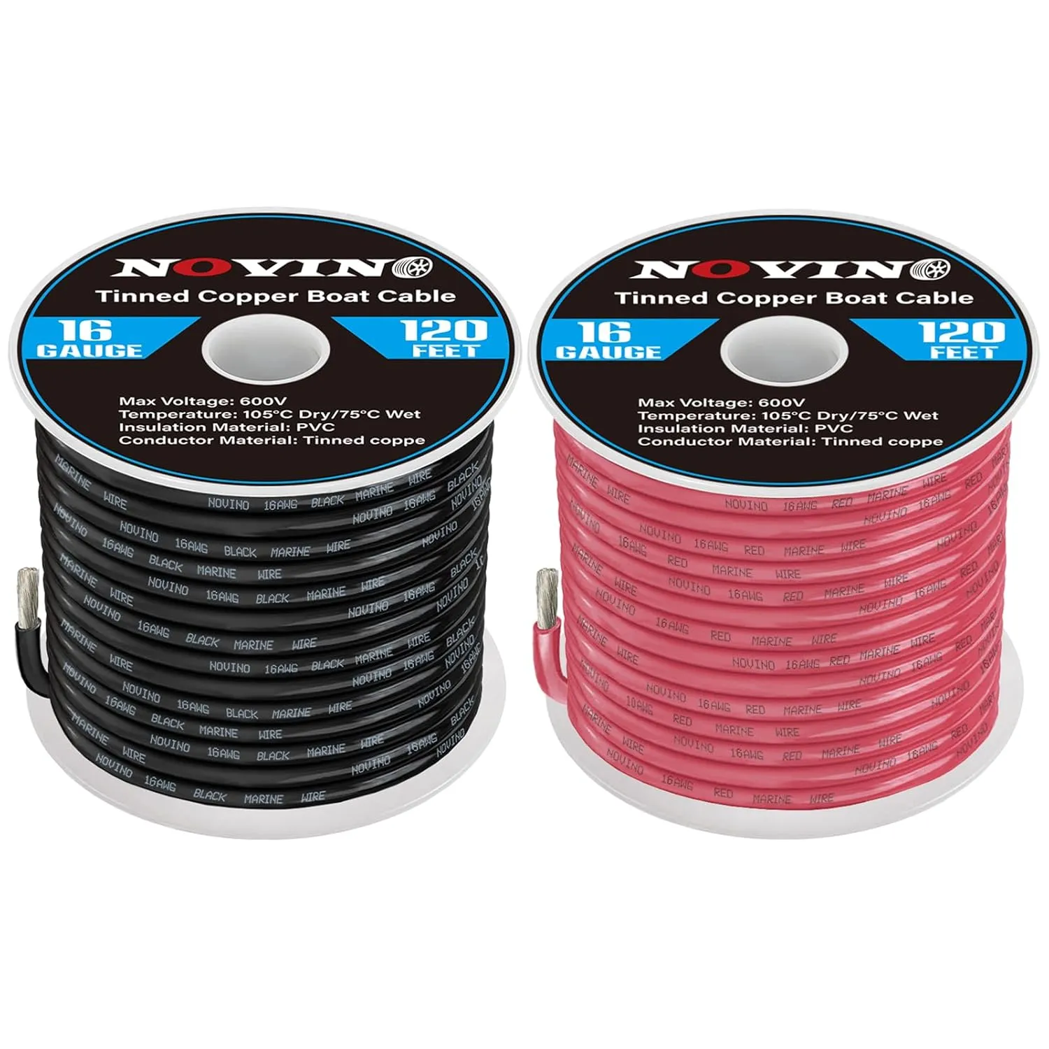 16 Gauge Marine Wire 16 AWG Marine Grade Wire Include 16AWG 120FT Red & 120FT Black,16 Gauge Tinned Copper Electrical Cable for Boat Automotive Speakers Lighting Solar Outdoor RV Camper Trailer