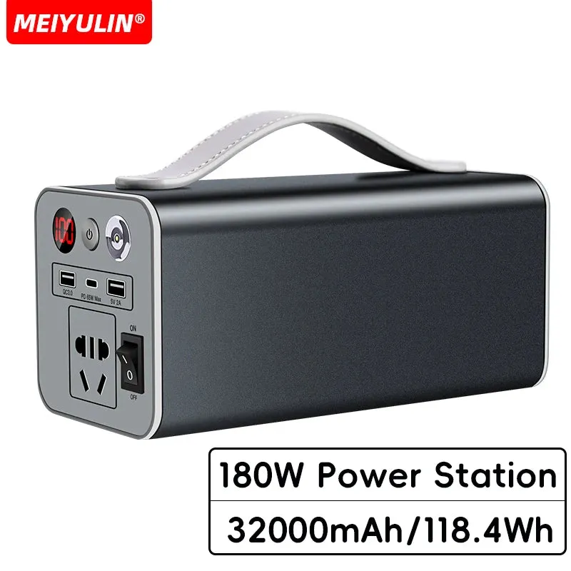 180W 220V Portable Power Station 32000mAh Solar Generator USB C Emergency Charging Spare Battery Power Bank For Outdoor Camping