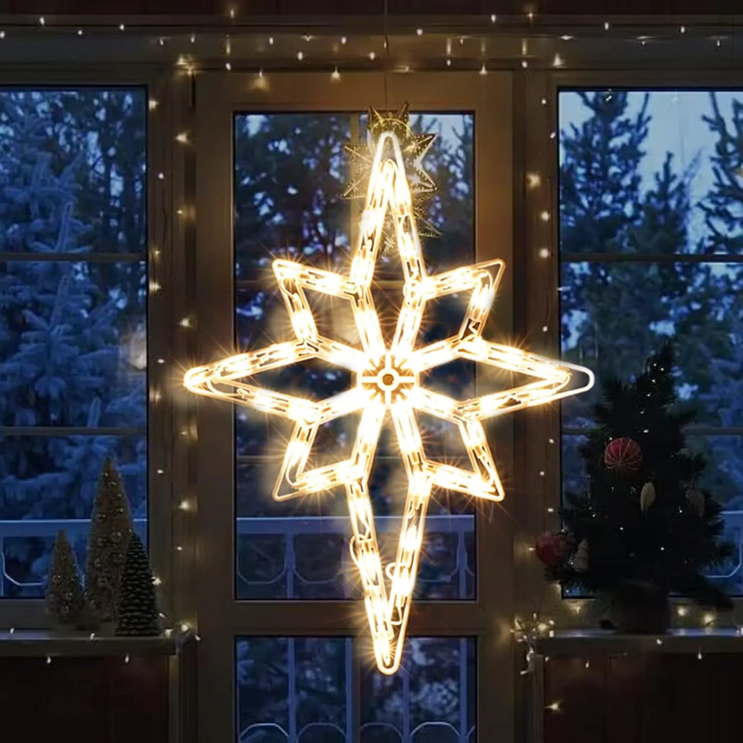 19 Inch Christmas Window Silhouette Lights Decorations, 50L Christmas Sculpture,Including:Bethlehem Star x1