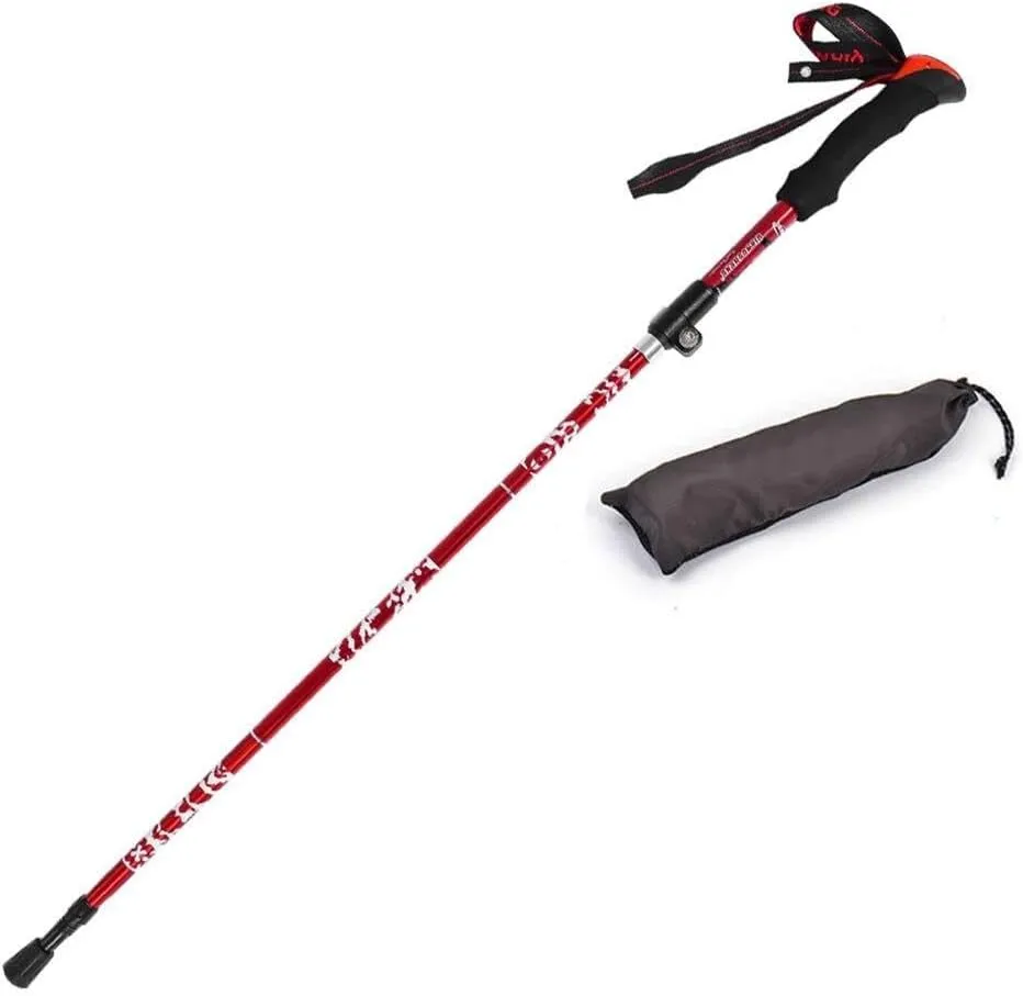 1pc Pack Collapsible Trekking Poles - Adjustable Carbon Fiber Alloy Hiking Stick, Lightweight with Quick Lock, EVA Grip, Tungsten Tips for Hiking & Walking (Red 110)