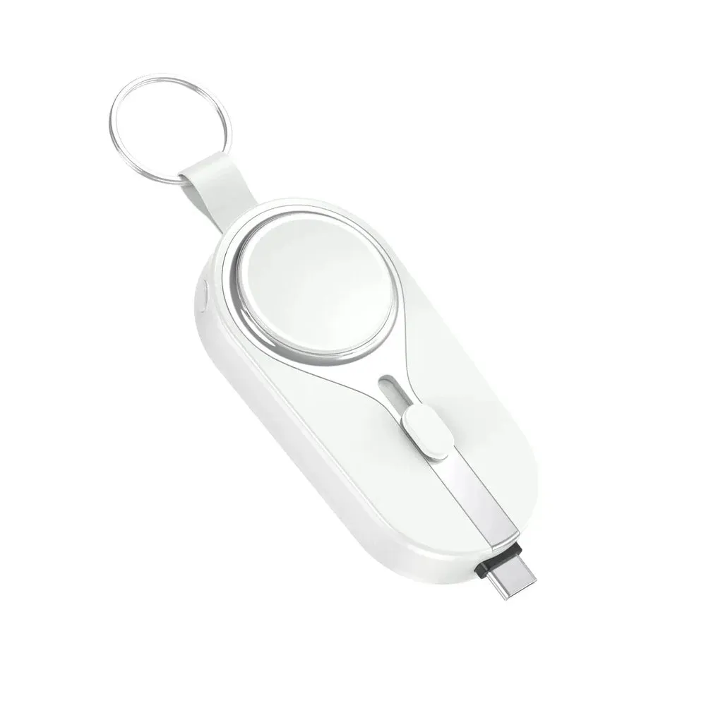 2-in-1 iPhone Android Apple Watch Keychain 3000mAh Power Bank iPhone Lightning connector and Android Type-C connector