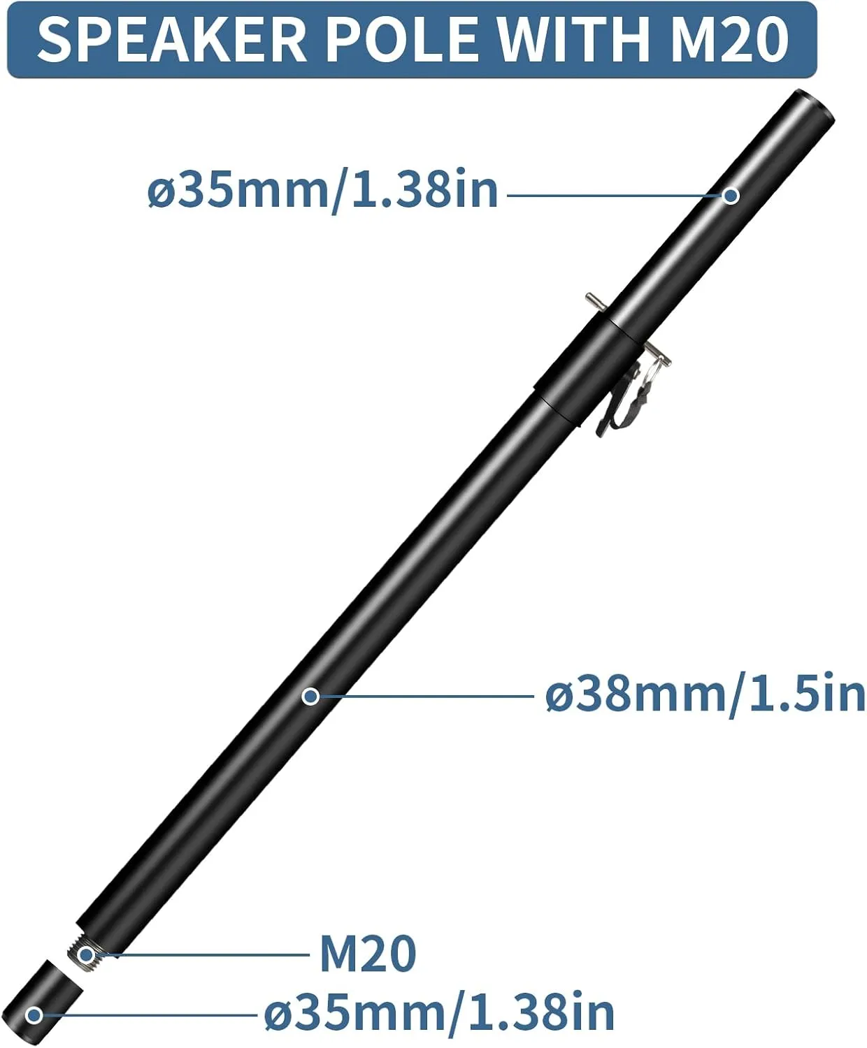 2 in 1 Speaker Pole for Subwoofer, Height Adjustment from 34 to 49 Inch, Fits 35mm and M20 Thread Mount Extender with Safety Pins, 88 LB Load-Bearing 2 Pack