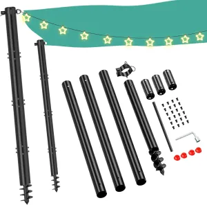 2 Pack 10Ft Shade Sail Poles with D-clamp Outdoor Sun Shade Cloth Pole Kit Heavy Duty Metal Post for Sun Shade Sail String Light Garden Yard Backyard Ground Grassland