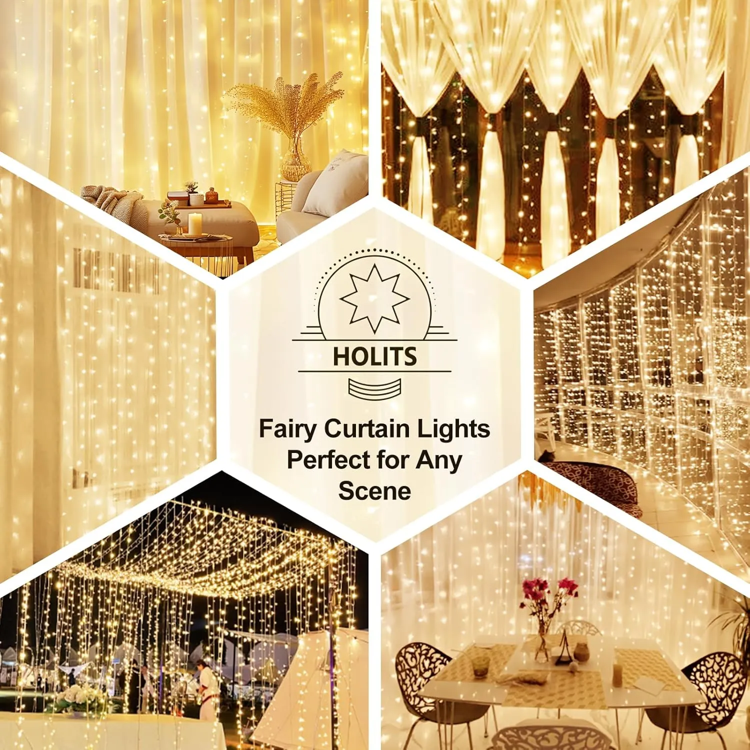 2 Pack 300 LED Fairy Curtain Lights, 9.8 x 9.8FT Warm White USB Plug in 8 Modes String Hanging Lights with Remote for Christmas, Bedroom, Indoor, Outdoor, Weddings, Party (Warm White)