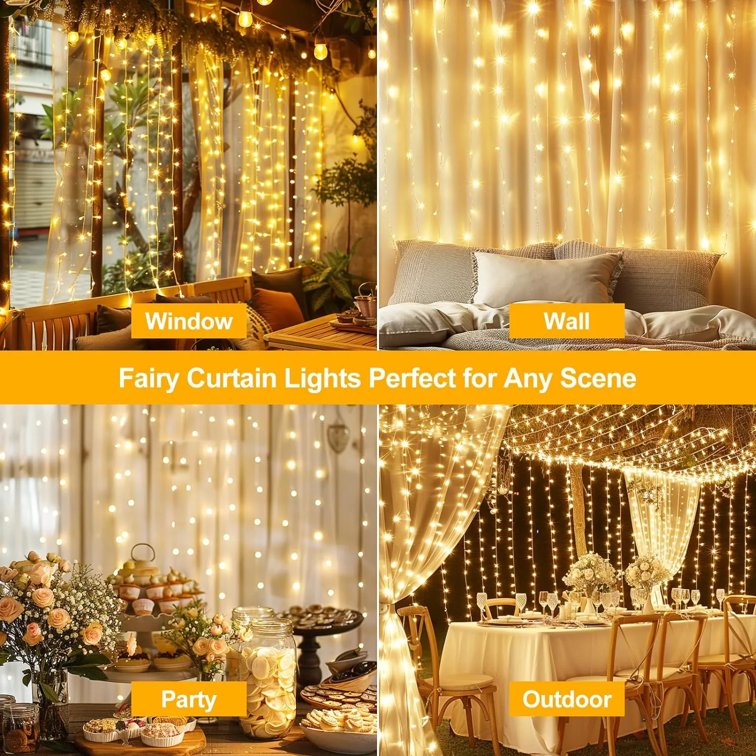 2 Pack 300 LED Fairy Curtain Lights, 9.8 x 9.8FT Warm White USB Plug in 8 Modes String Hanging Lights with Remote for Christmas, Bedroom, Indoor, Outdoor, Weddings, Party (Warm White)