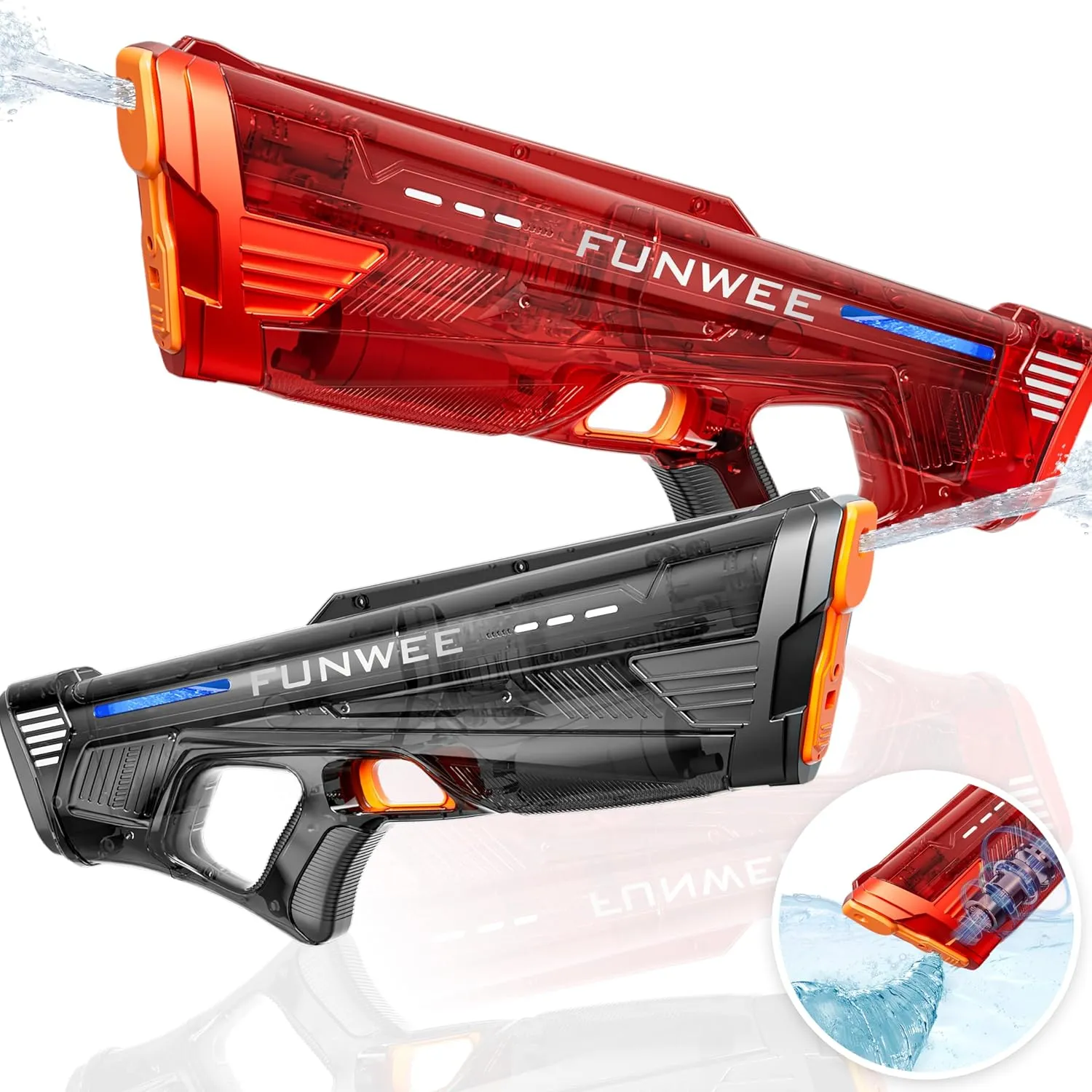 2 Pack Electric Water Gun for Kids Adults, Powerful Automatic Squirt Gun, High Powered Shooting 100  Times, Long Range Auto Water Blaster, Pool Outdoor Water Toy(Transparent Red Black)