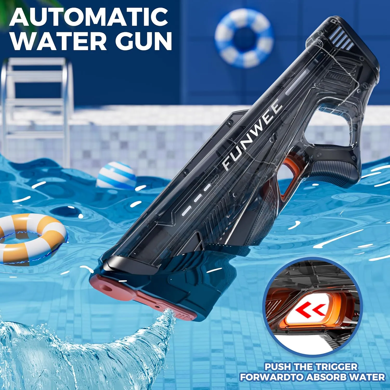 2 Pack Electric Water Gun for Kids Adults, Powerful Automatic Squirt Gun, High Powered Shooting 100  Times, Long Range Auto Water Blaster, Pool Outdoor Water Toy(Transparent Red Black)