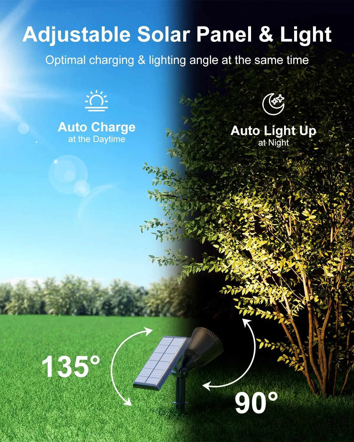 2 Pack Outdoor Solar Powered Spot Lights Waterproof Bright LED Spotlights Outside Uplighting for Yard Flag, Tree, Lawn, Garden, Backyard, House, Driveway, Super Focused Lens Spotlights, Warm White