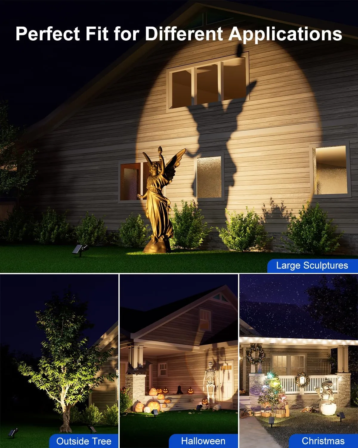 2 Pack Outdoor Solar Powered Spot Lights Waterproof Bright LED Spotlights Outside Uplighting for Yard Flag, Tree, Lawn, Garden, Backyard, House, Driveway, Super Focused Lens Spotlights, Warm White