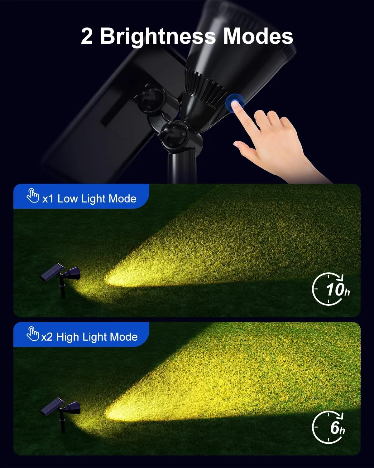 2 Pack Outdoor Solar Powered Spot Lights Waterproof Bright LED Spotlights Outside Uplighting for Yard Flag, Tree, Lawn, Garden, Backyard, House, Driveway, Super Focused Lens Spotlights, Warm White