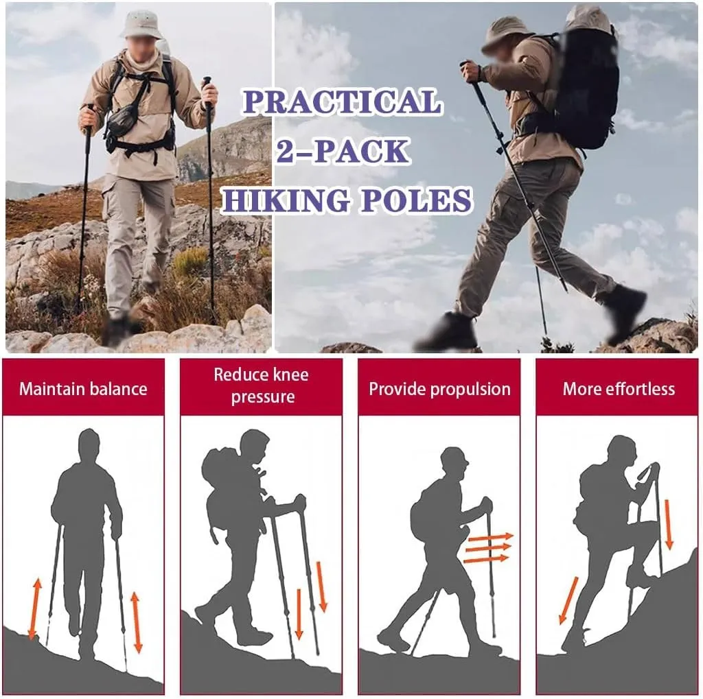 2-Pack Ultra-Light Carbon Fiber Trekking Poles, Adjustable Walking Sticks, EVA Grip   Aluminum Alloy Lock, for Climbing