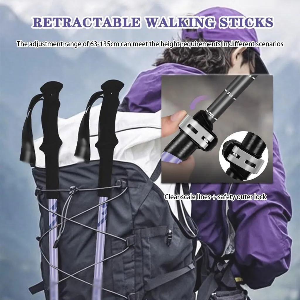 2-Pack Ultra-Light Carbon Fiber Trekking Poles, Adjustable Walking Sticks, EVA Grip   Aluminum Alloy Lock, for Climbing