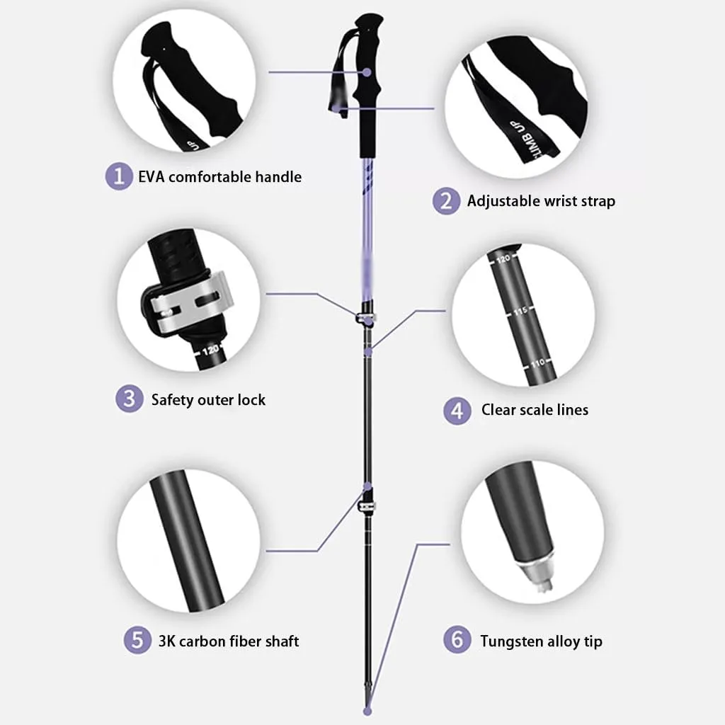 2-Pack Ultra-Light Carbon Fiber Trekking Poles, Adjustable Walking Sticks, EVA Grip   Aluminum Alloy Lock, for Climbing