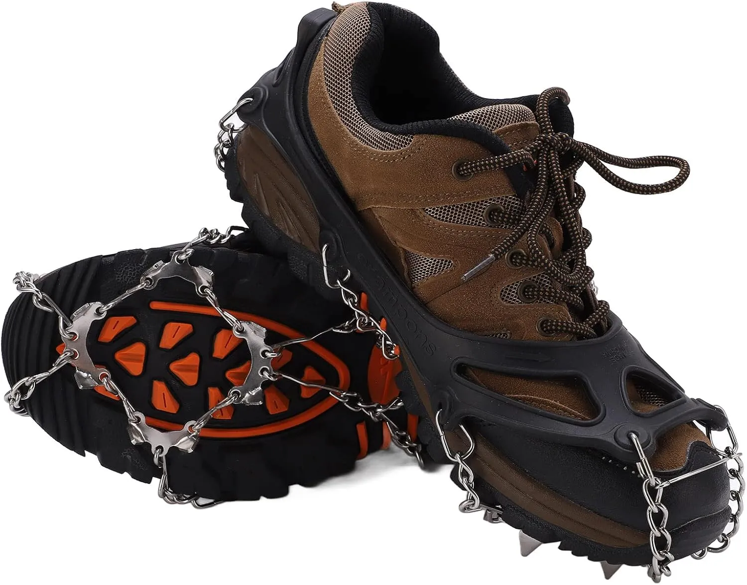 2 Pcs Outdoor 12 Tooth Mountaineering Crampons Stainless Steel Crampons Snow Anti Slip Shoe Covers, Anti Slip Crampons for Hiking,Snow Ice Walking,Climbin