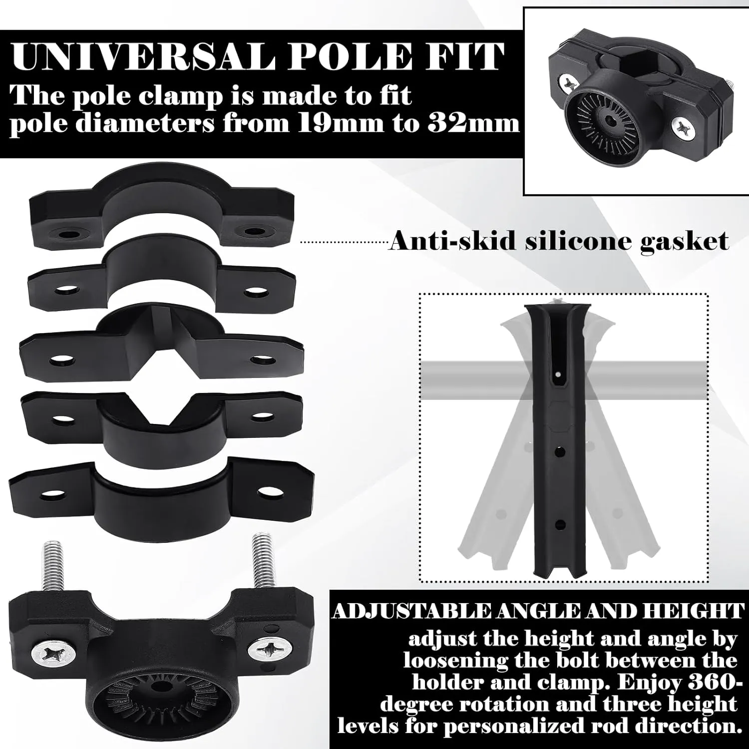 2 PCS Pole Mount Fishing Rod Holders for Bike Rack Rotatable Fishing Chair Pole Holders with Mount Clamp for Boat Bicycle Motorcycle Kayak Cart