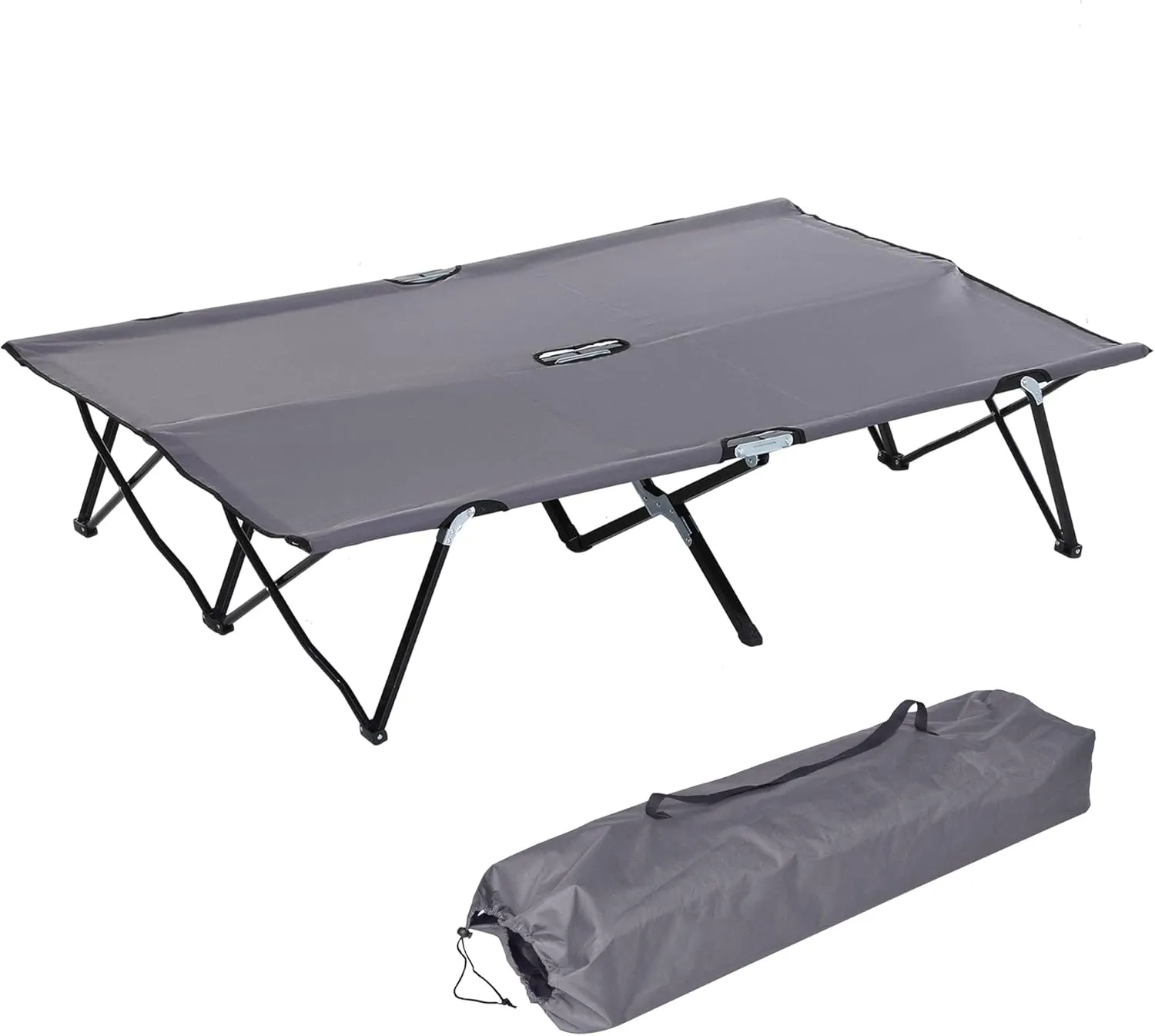 2 Person Folding Camping Cot for Adults, 50" Extra Wide Outdoor Portable Sleeping Cot with Carry Bag, Elevated Camping Bed, Beach Hiking, Grey
