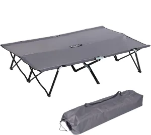 2 Person Folding Camping Cot for Adults, 50" Extra Wide Outdoor Portable Sleeping Cot with Carry Bag, Elevated Camping Bed, Beach Hiking, Grey